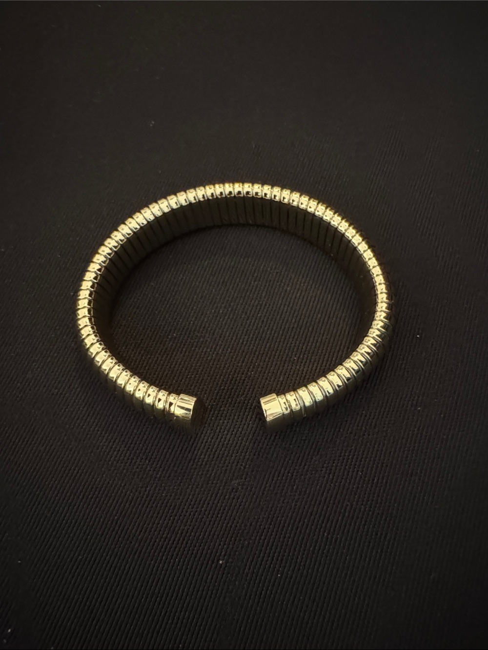 Gold-Tone Ribbed Open Cuff Bracelet for Women